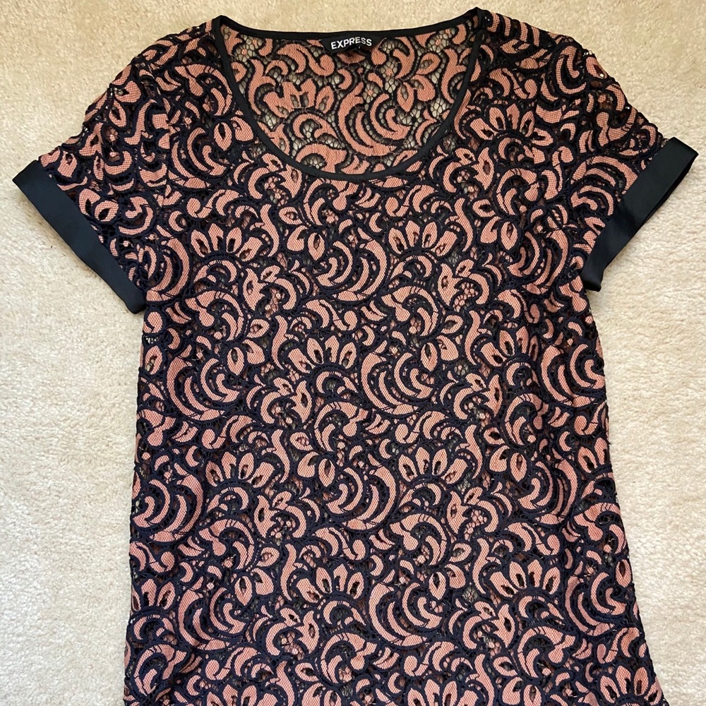 Express | Black and Red Lace Top